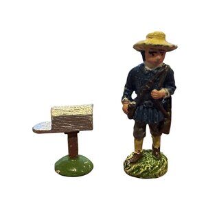 Vintage 98IRS China Lead Figure Man Carrying Rifle & Mailbox 1.25" Hand Painted